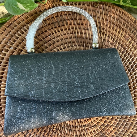 Evening Bag BLACK  🩷SPARKLING CRYSTAL JEWELED HANDLE NWOT HANDBAG ⭐️RETRO VIBE - Picture 2 of 12